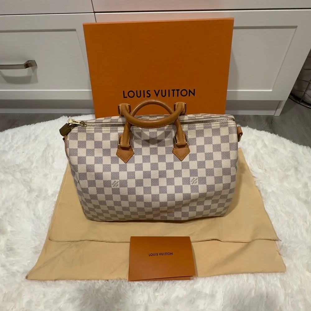 Louis Vuitton Damier Azur Satchel - Cream and Tan 35 - Picture 1 of 16